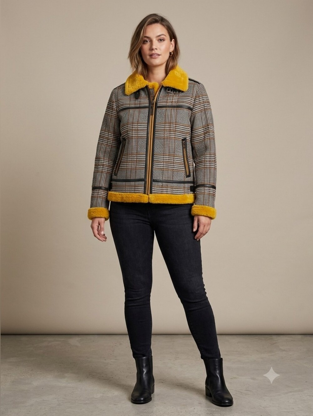 Urban Outfitters Plaid Bomber Jacket with Mustard Trim Size M